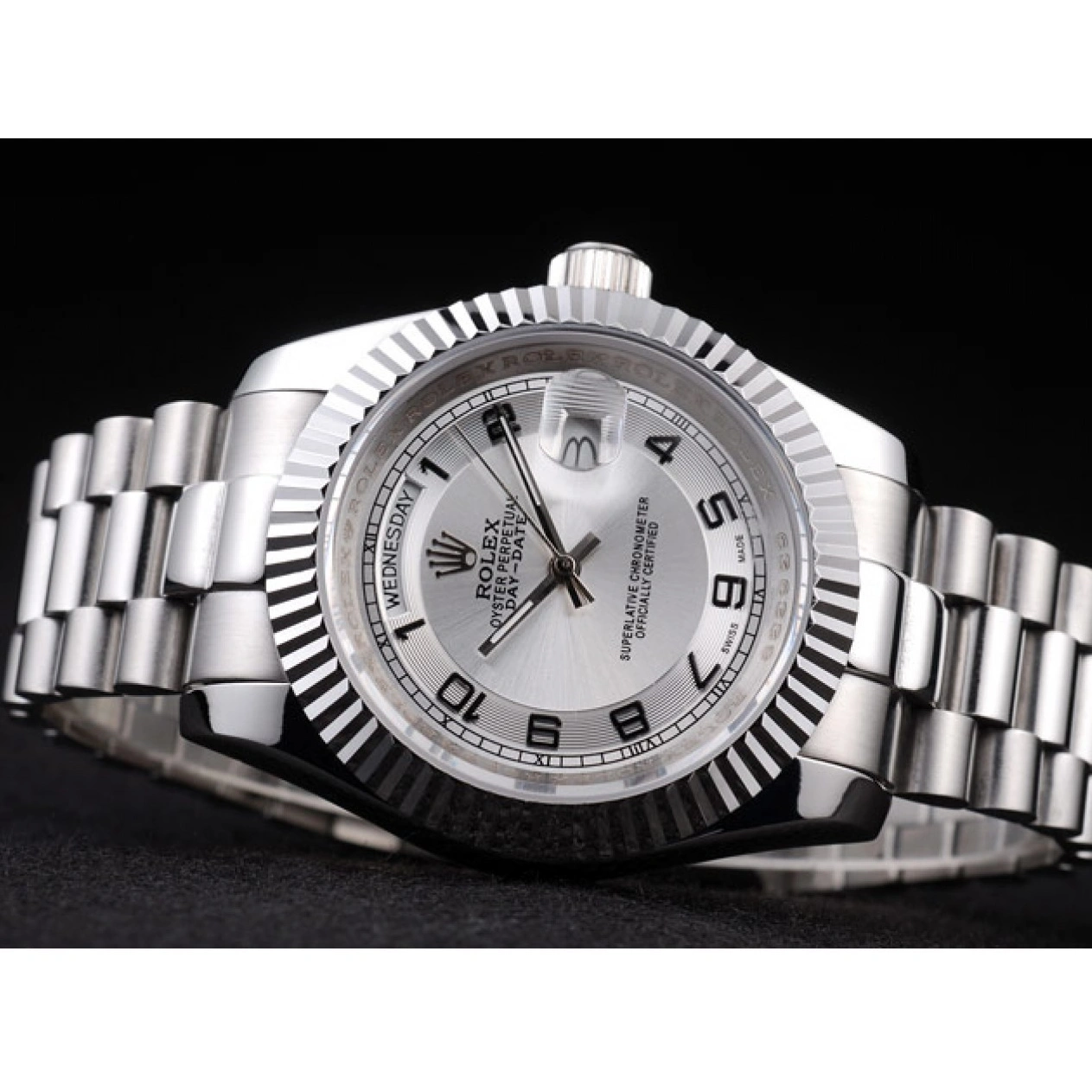 MiroTime 1029 Rolex Day-Date Polished Stainless Steel White Dial